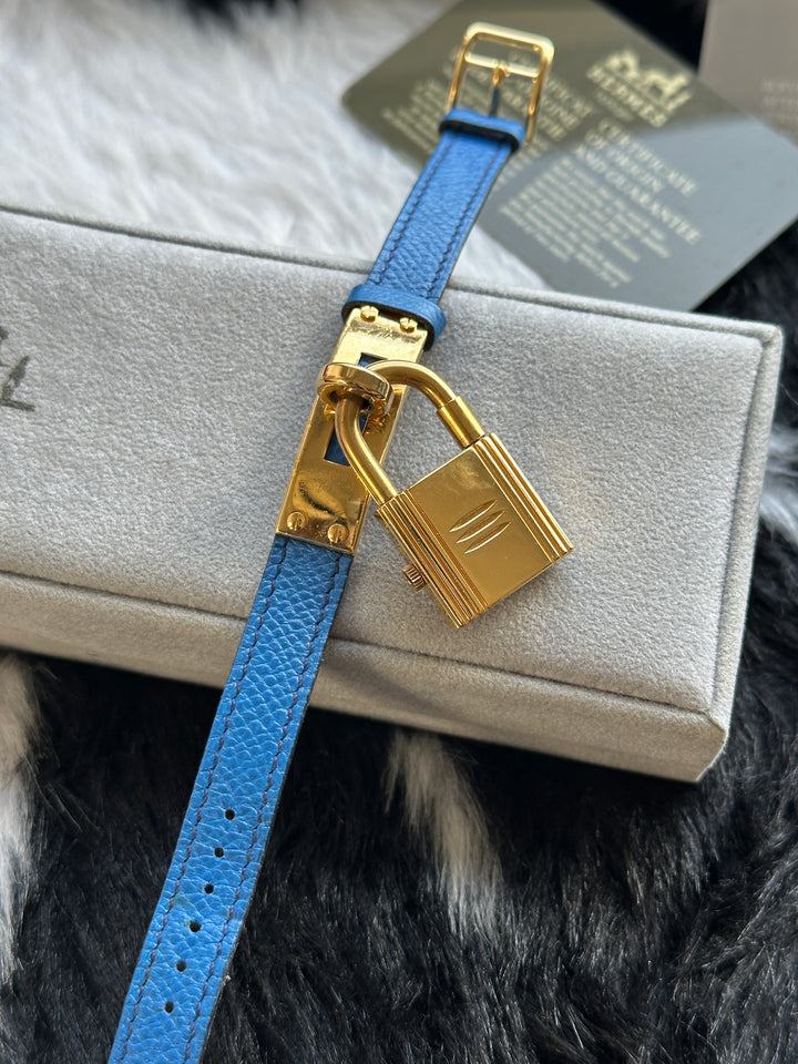 Hermès Kelly Lock Watch 💙｜Padlock Case × Blue Leather Strap × Full Set