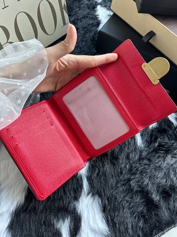 Louis Vuitton Damier Ebene Press-Lock Compact Wallet 🤎｜Vintage Gold Clasp × Red Leather Interior × Compact Organisation