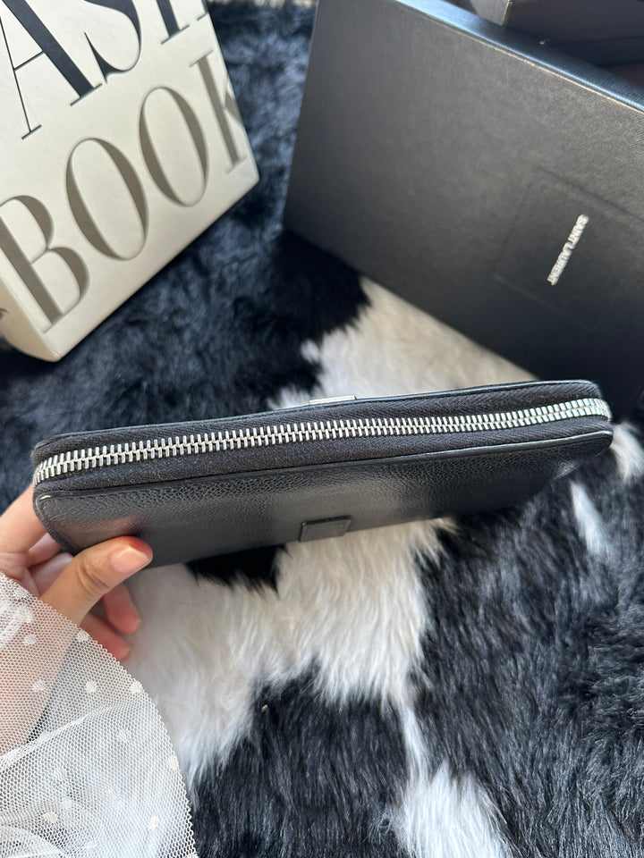 Saint Laurent Cassandre Zip-Around Long Wallet 🖤｜Grained Leather × Silver YSL Logo × Spacious Organisation