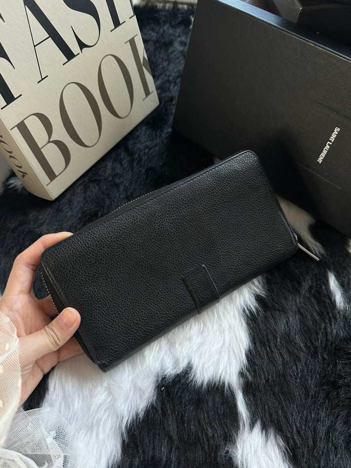 Saint Laurent Cassandre Zip-Around Long Wallet 🖤｜Grained Leather × Silver YSL Logo × Spacious Organisation