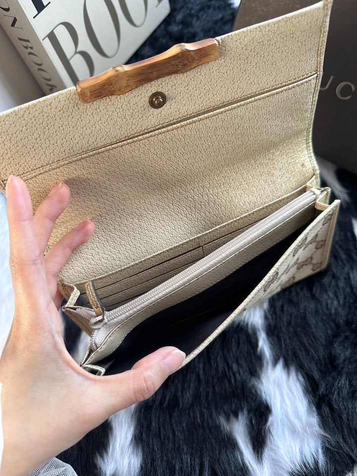 Gucci Bamboo GG Canvas Long Wallet 🤎｜Signature Monogram × Bamboo Detail × Spacious Interior