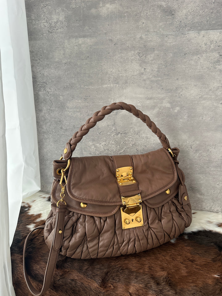 Miu Miu “Caramel Latte Soft Matelassé Hobo” ☕✨ | Ultra-Soft Lambskin with Original Strap