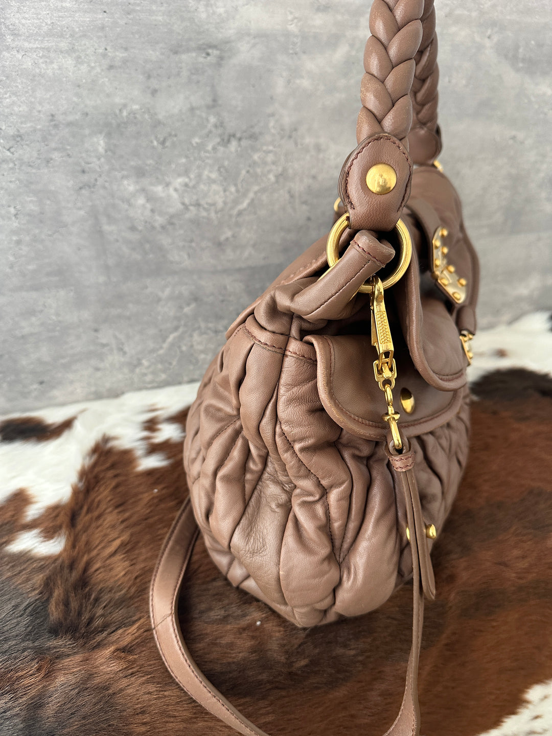 Miu Miu “Caramel Latte Soft Matelassé Hobo” ☕✨ | Ultra-Soft Lambskin with Original Strap