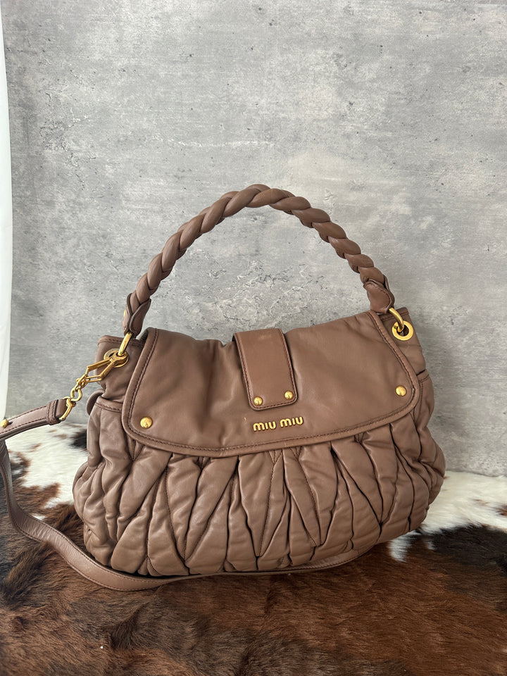 Miu Miu “Caramel Latte Soft Matelassé Hobo” ☕✨ | Ultra-Soft Lambskin with Original Strap