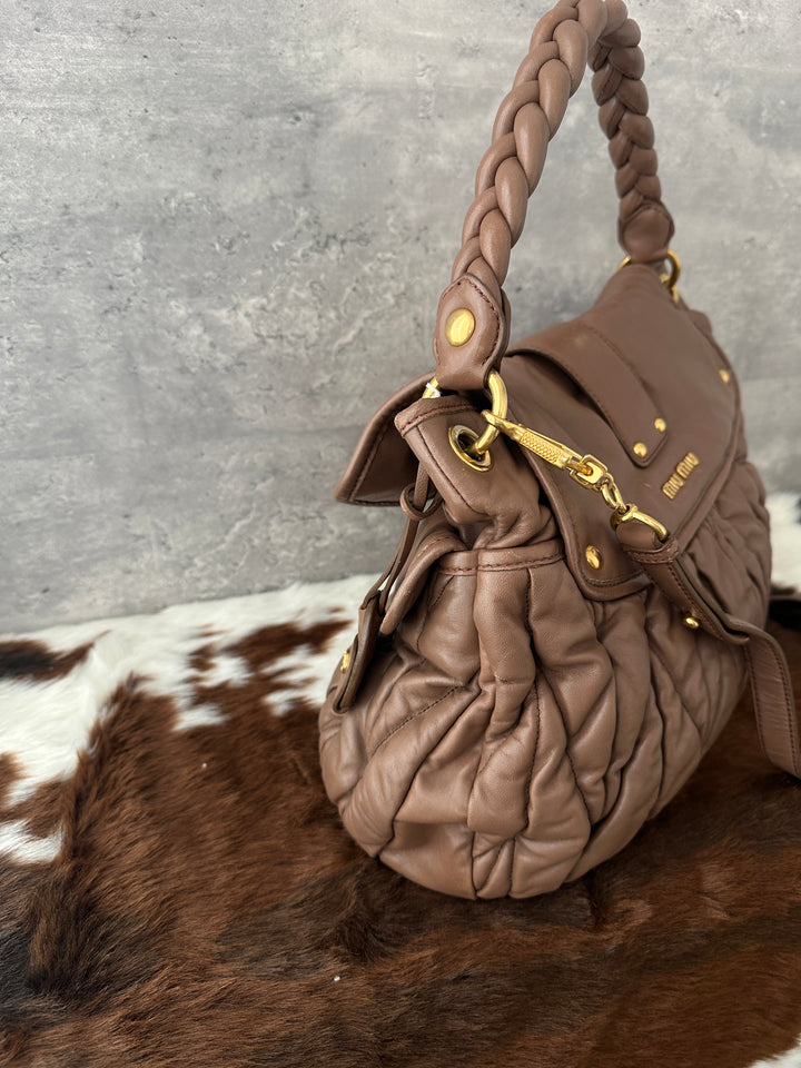 Miu Miu “Caramel Latte Soft Matelassé Hobo” ☕✨ | Ultra-Soft Lambskin with Original Strap