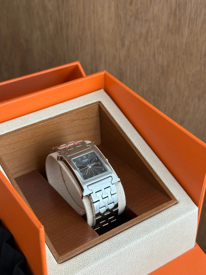 Hermes Heure H Stainless Steel Watch ⌚🖤 (with box)