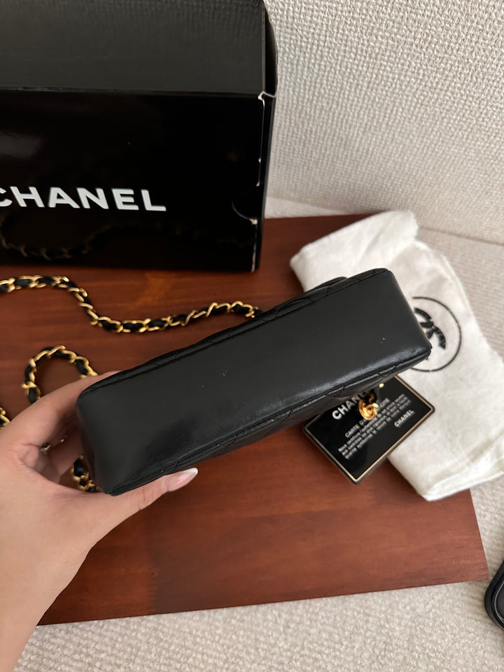 CHANEL Black Coco Button Flap – Classic Quilted Leather 🖤 Rare Full-Set with Original Inner Pocket