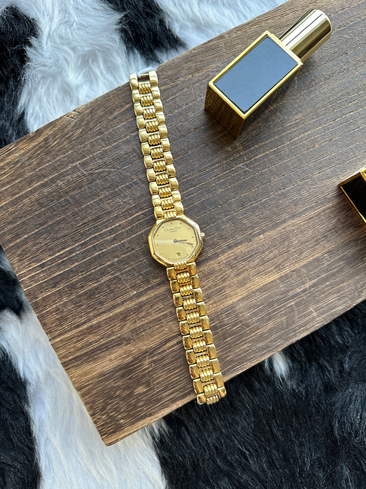 Dior Vintage Octagonal Watch ✨｜Rare All-Gold Design × Sculptural Bracelet × Timeless Elegance