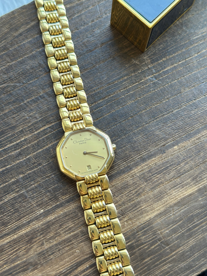 Dior Vintage Octagonal Watch ✨｜Rare All-Gold Design × Sculptural Bracelet × Timeless Elegance