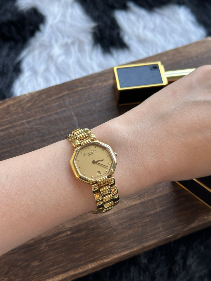 Dior Vintage Octagonal Watch ✨｜Rare All-Gold Design × Sculptural Bracelet × Timeless Elegance