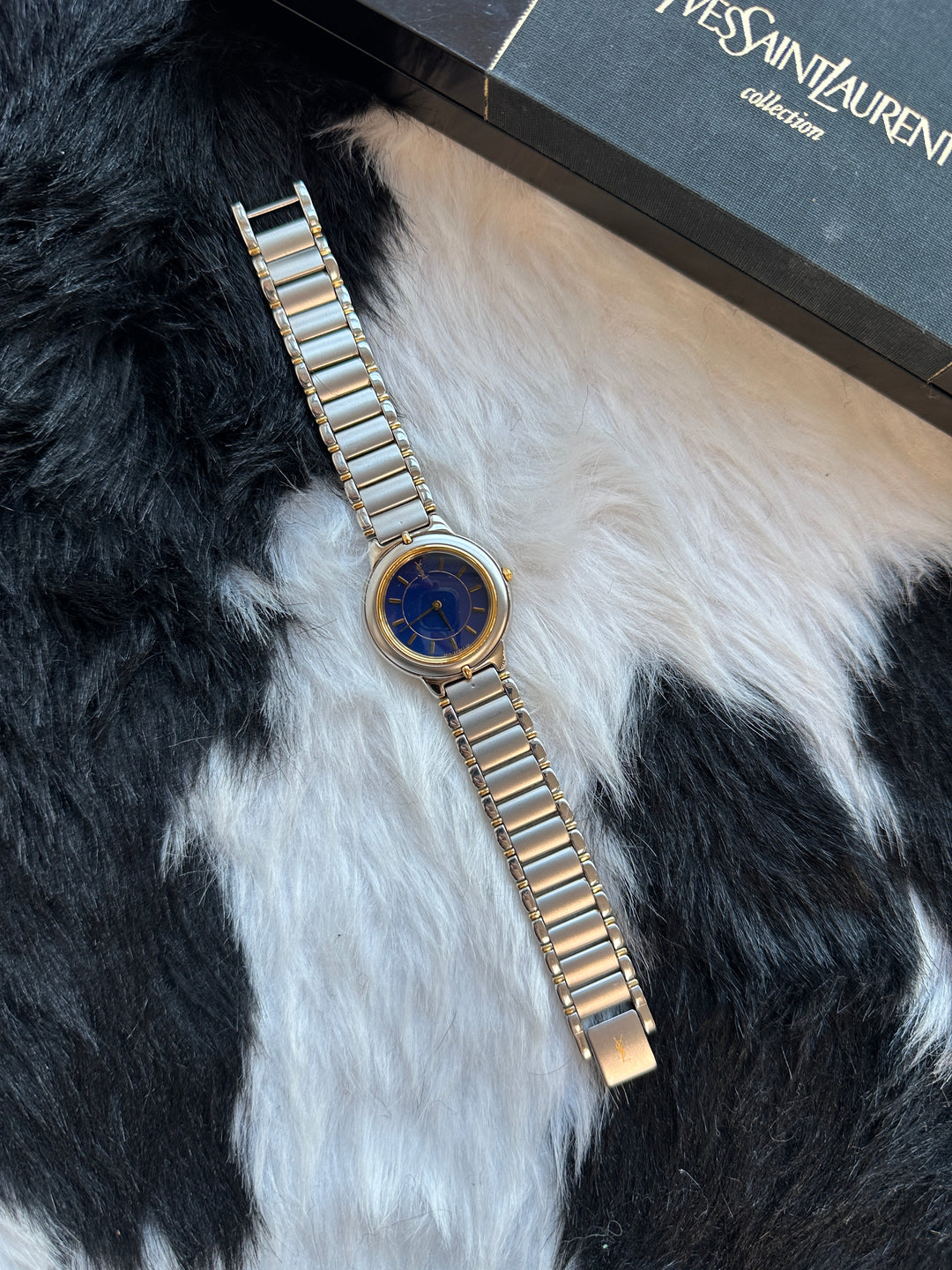 Yves Saint Laurent Two-Tone Watch with Box 💙｜Gemstone Blue Dial × Elegant Two-Tone Finish × Timeless Minimal Design