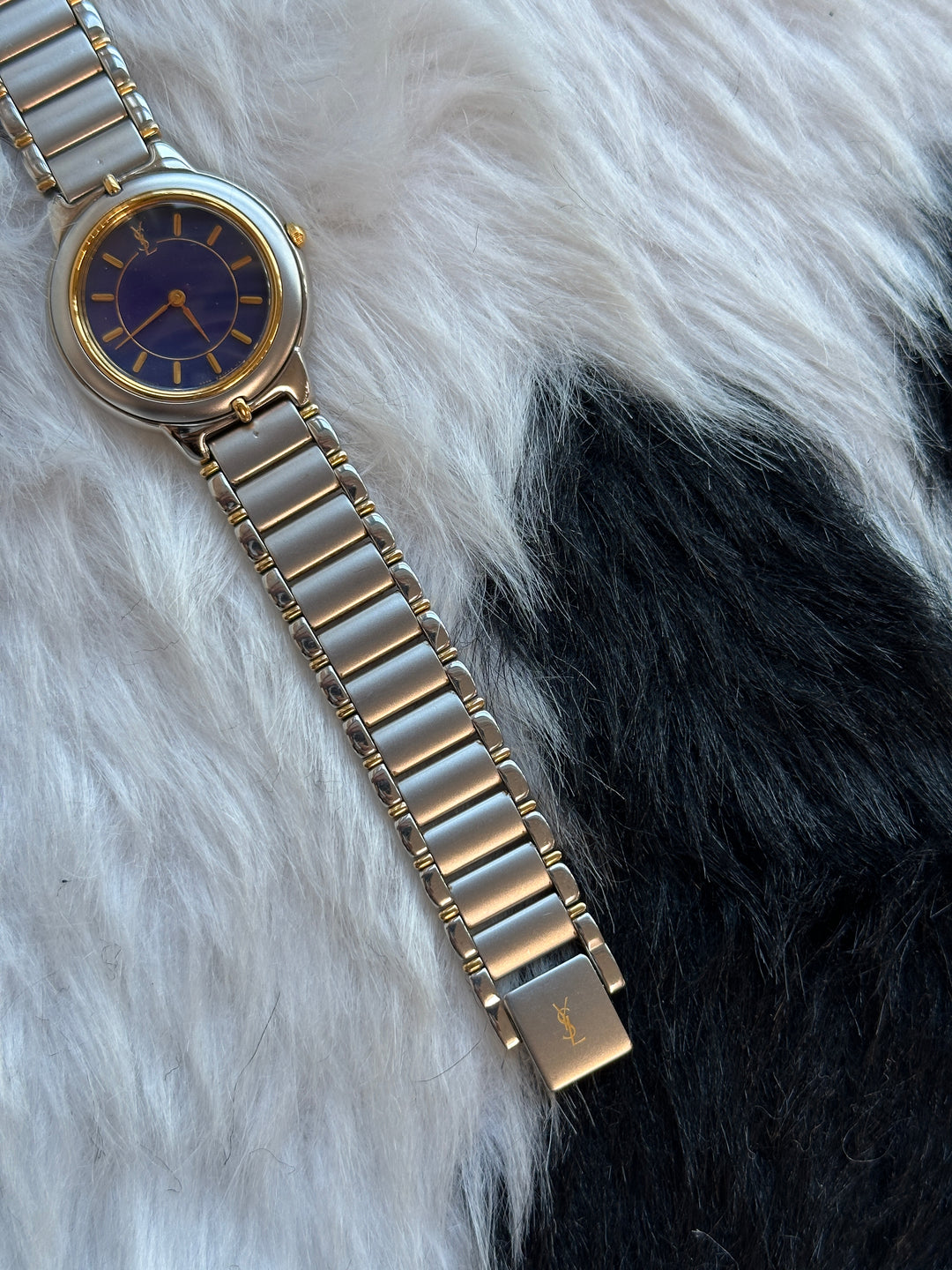 Yves Saint Laurent Two-Tone Watch with Box 💙｜Gemstone Blue Dial × Elegant Two-Tone Finish × Timeless Minimal Design