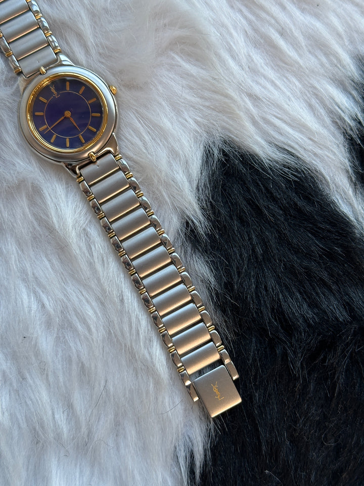 Yves Saint Laurent Two-Tone Watch with Box 💙｜Gemstone Blue Dial × Elegant Two-Tone Finish × Timeless Minimal Design