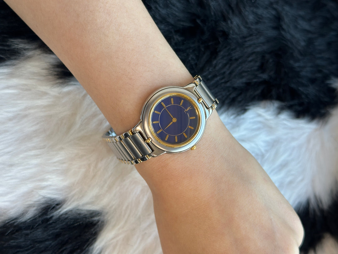 Yves Saint Laurent Two-Tone Watch with Box 💙｜Gemstone Blue Dial × Elegant Two-Tone Finish × Timeless Minimal Design