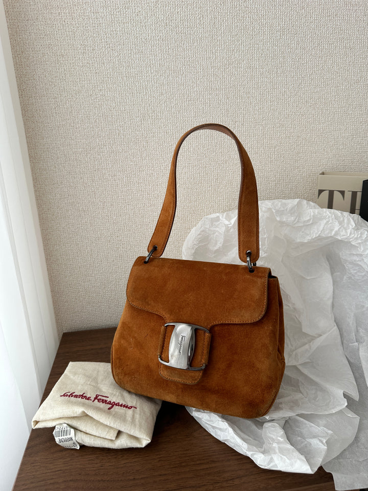 Ferragamo Suede Mini Kelly 🤎✨ Caramel Elegance