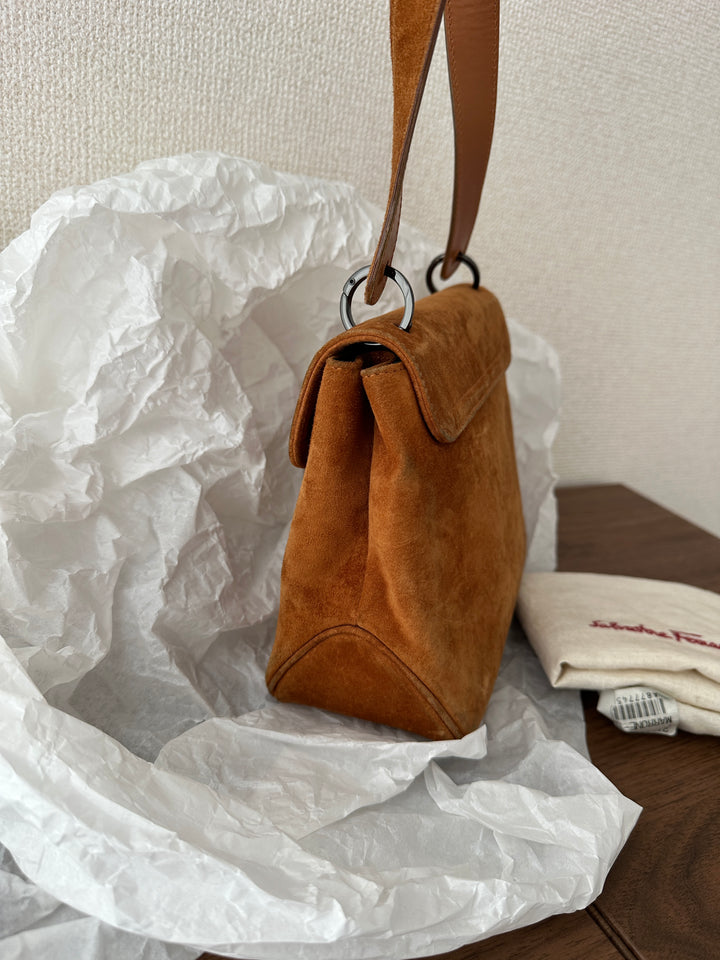 Ferragamo Suede Mini Kelly 🤎✨ Caramel Elegance