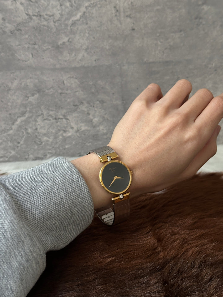 Dior “Black Dial Gold-Silver Classic Watch” ✨🖤 | Timeless Tri-Tone Elegance & Adjustable Strap
