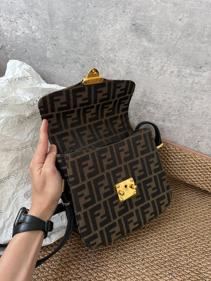 FENDI Zucca Monogram Mini Boxy Shoulder Bag 🤎｜Vintage Small Size with Gold Lock
