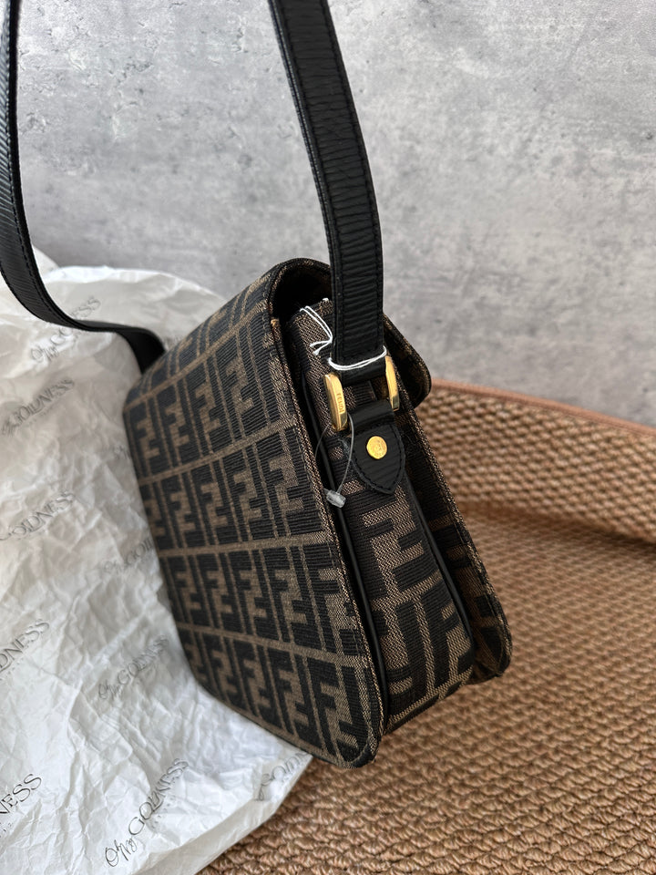FENDI Zucca Monogram Mini Boxy Shoulder Bag 🤎｜Vintage Small Size with Gold Lock