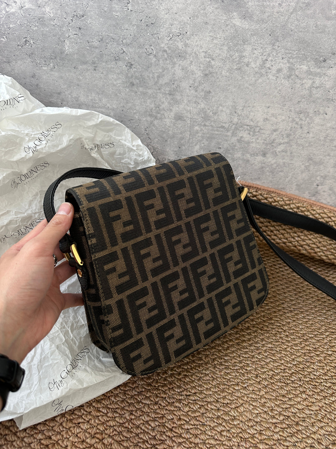 FENDI Zucca Monogram Mini Boxy Shoulder Bag 🤎｜Vintage Small Size with Gold Lock