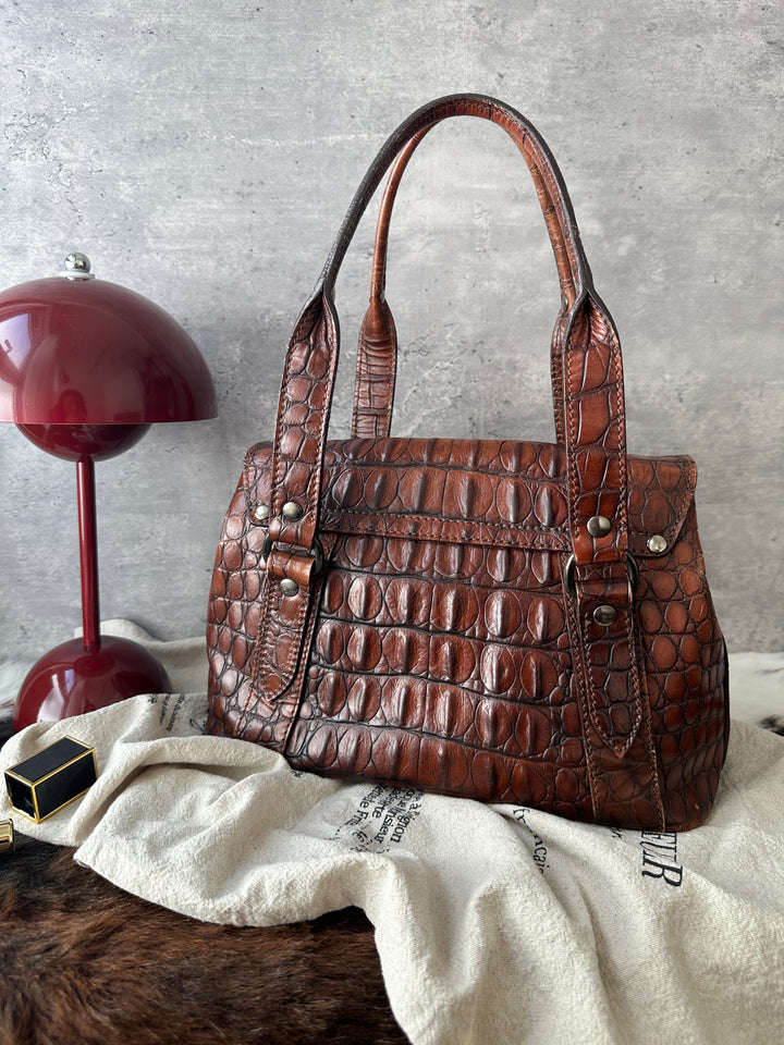Miu Miu Croc-Embossed Leather Shoulder Bag ✨｜Rich Caramel Tone × Vintage Sophistication × Statement Texture