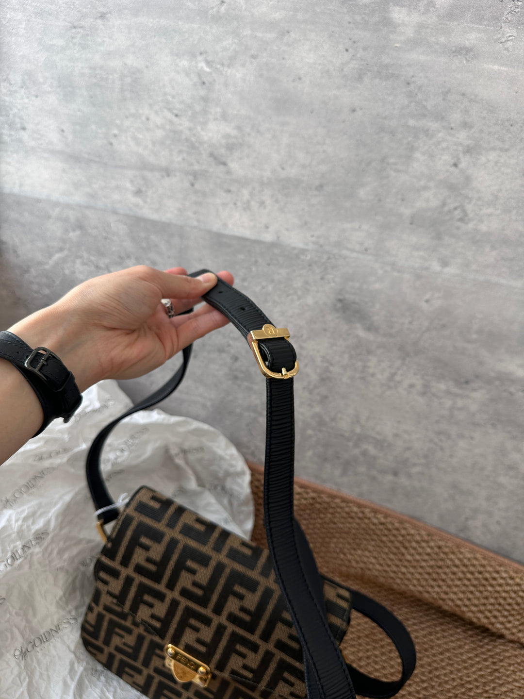 FENDI Zucca Monogram Mini Boxy Shoulder Bag 🤎｜Vintage Small Size with Gold Lock