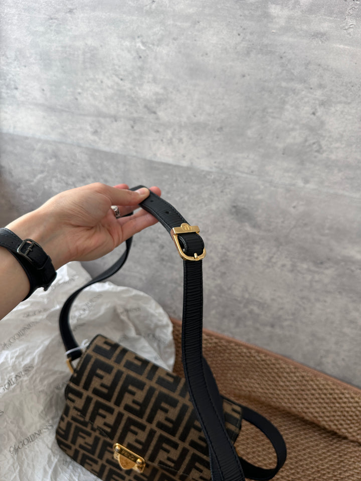 FENDI Zucca Monogram Mini Boxy Shoulder Bag 🤎｜Vintage Small Size with Gold Lock