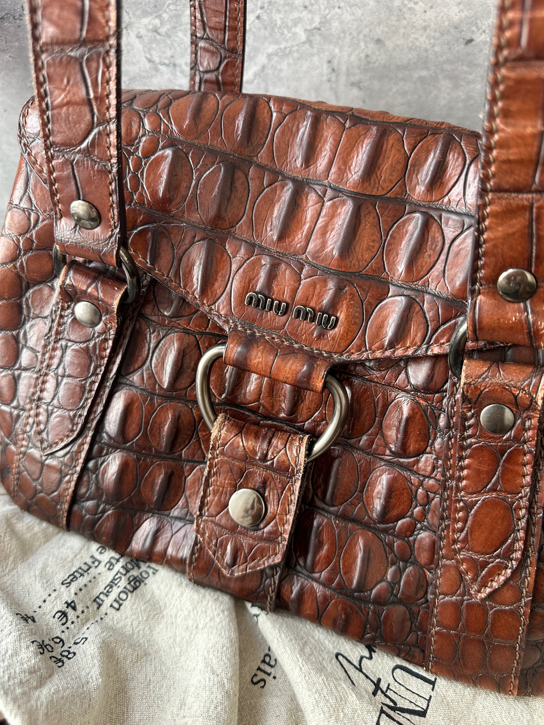 Miu Miu Croc-Embossed Leather Shoulder Bag ✨｜Rich Caramel Tone × Vintage Sophistication × Statement Texture