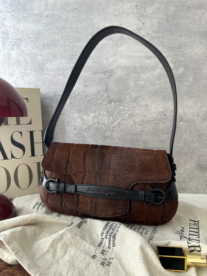 Ferragamo Pony Hair Shoulder Bag 🤎｜Luxurious Pony Hair Texture × Warm Tonal Depth × Vintage Chic Appeal