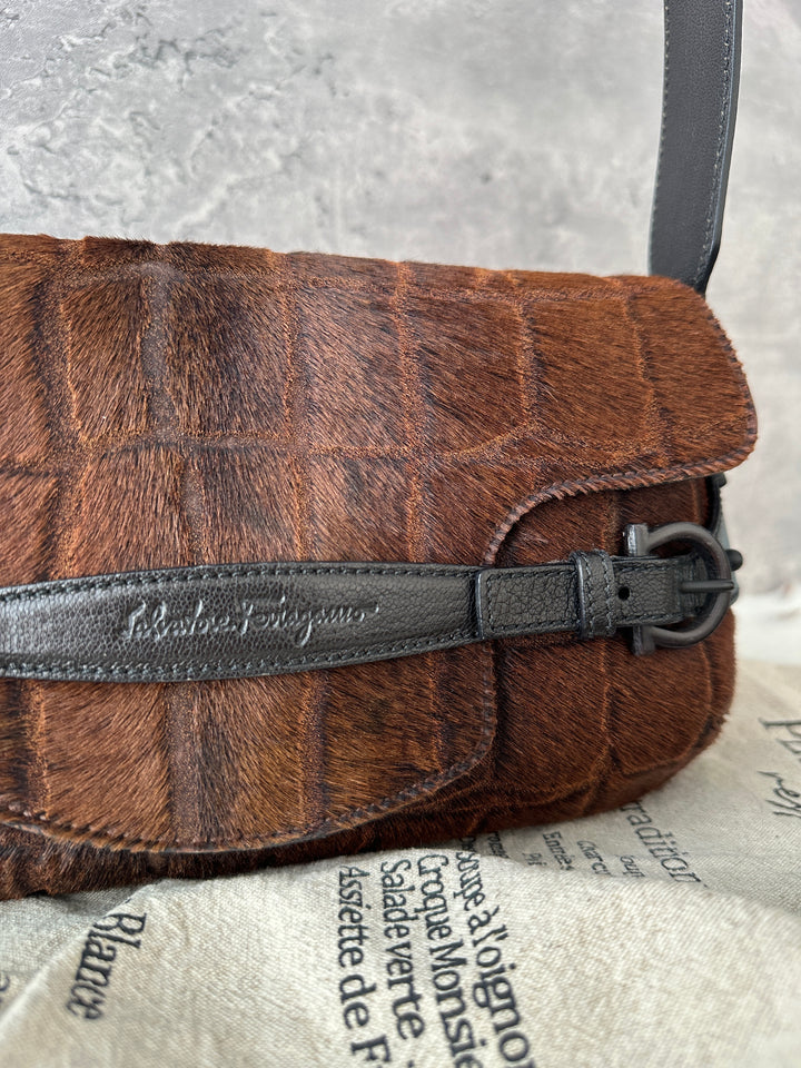 Ferragamo Pony Hair Shoulder Bag 🤎｜Luxurious Pony Hair Texture × Warm Tonal Depth × Vintage Chic Appeal