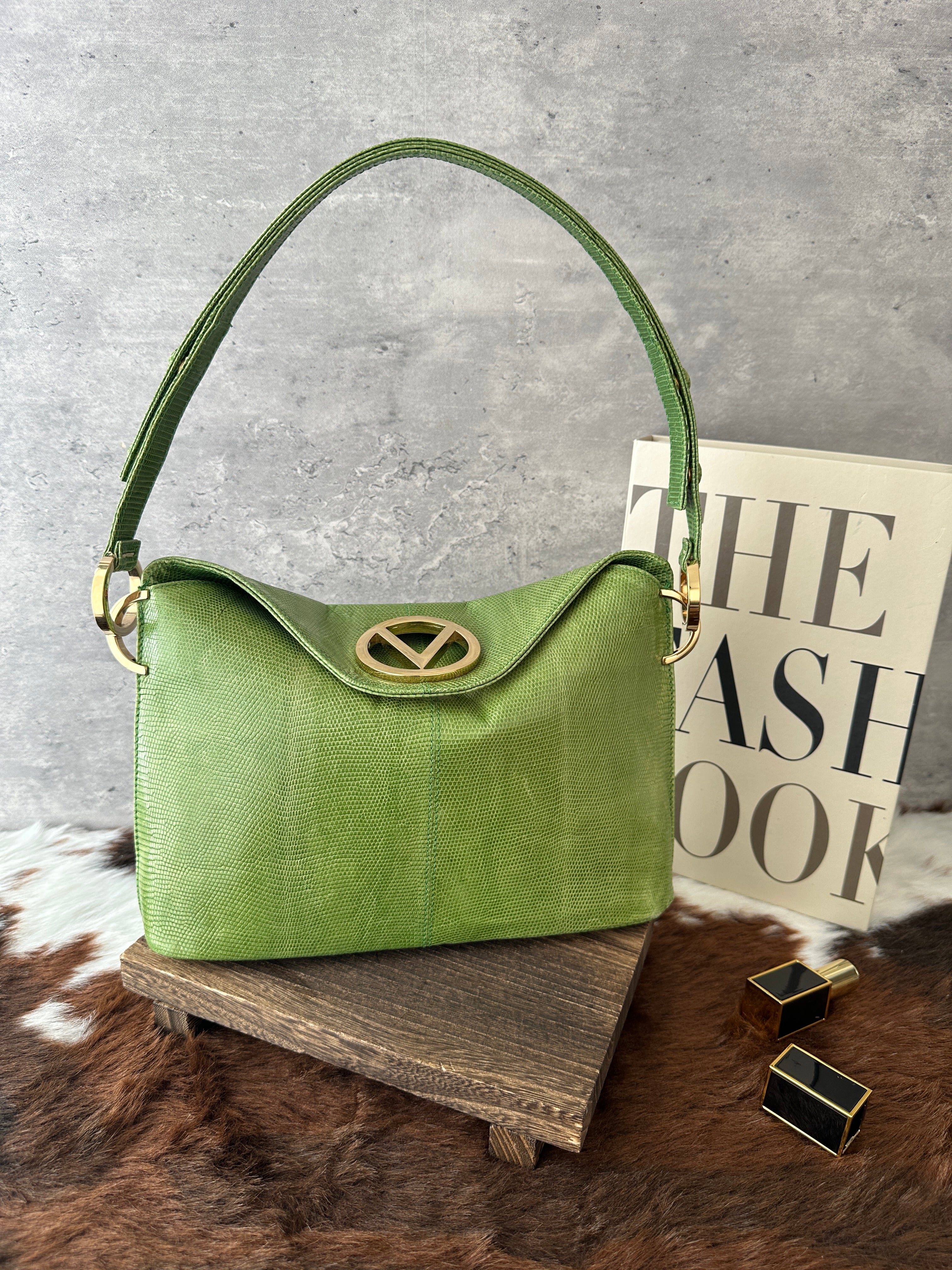 Valentino Lizard-Embossed Shoulder / Crossbody Bag 💚｜Fresh Green
