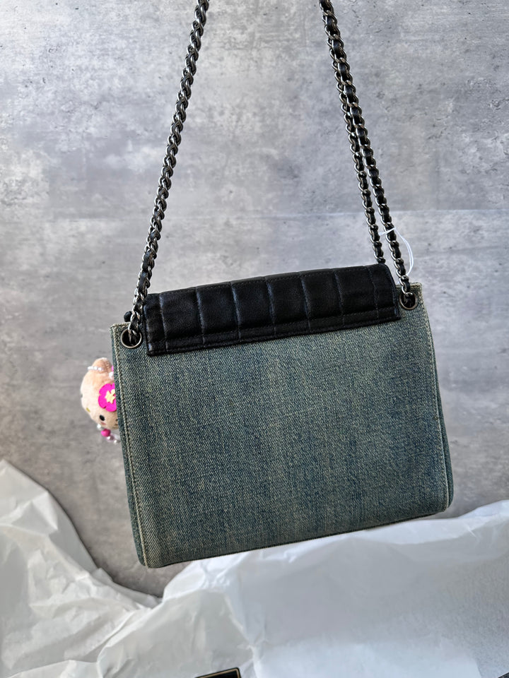 CHANEL Denim & Leather Chain Bag – Small Yuanbao Style 🖤✨