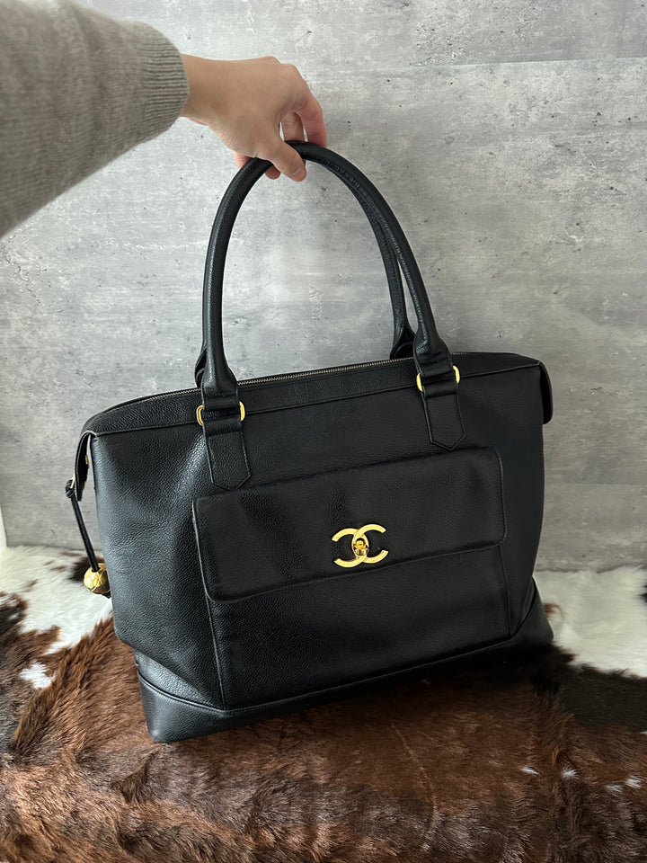 Chanel “Double CC Caviar Tote” 🖤✨ | Spacious, Structured & Stunning Gold Ball Detail