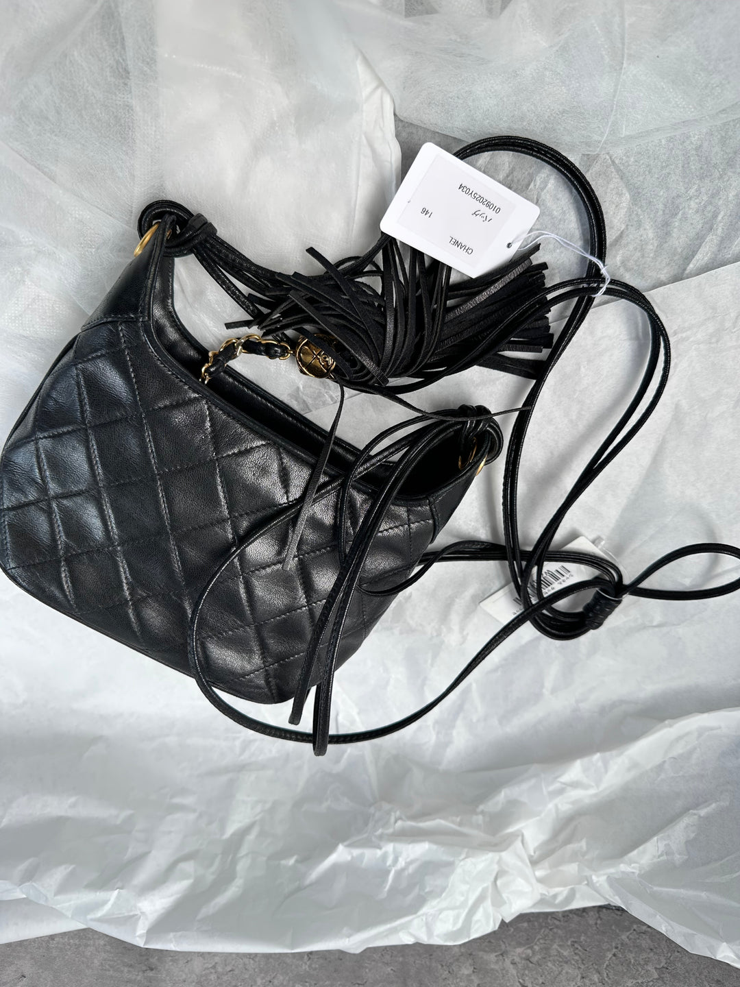 CHANEL Mini Hobo Crossbody – Black Quilted with Gold Ball Tassel 🖤✨