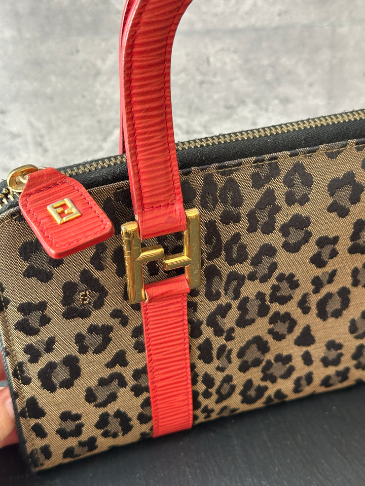 FENDI Leopard Jacquard Top Handle Bag 🐆❤️｜Bold Leopard Pattern × Red Leather Trims × Convertible Crossbody Styling