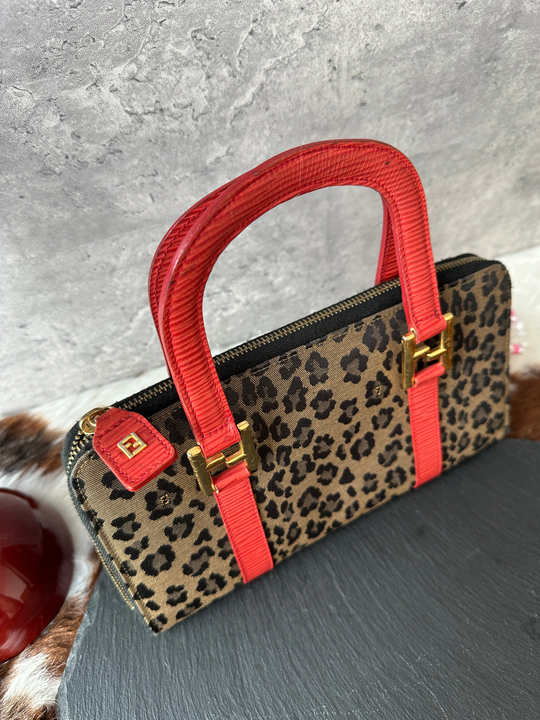 FENDI Leopard Jacquard Top Handle Bag 🐆❤️｜Bold Leopard Pattern × Red Leather Trims × Convertible Crossbody Styling
