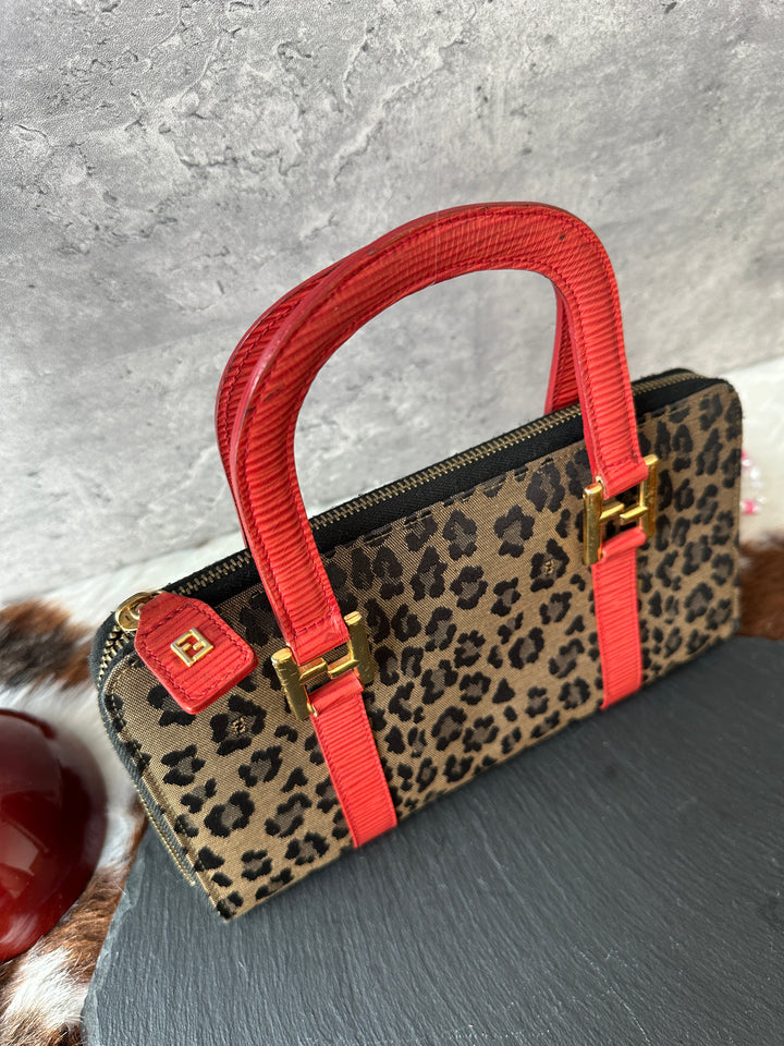 FENDI Leopard Jacquard Top Handle Bag 🐆❤️｜Bold Leopard Pattern × Red Leather Trims × Convertible Crossbody Styling
