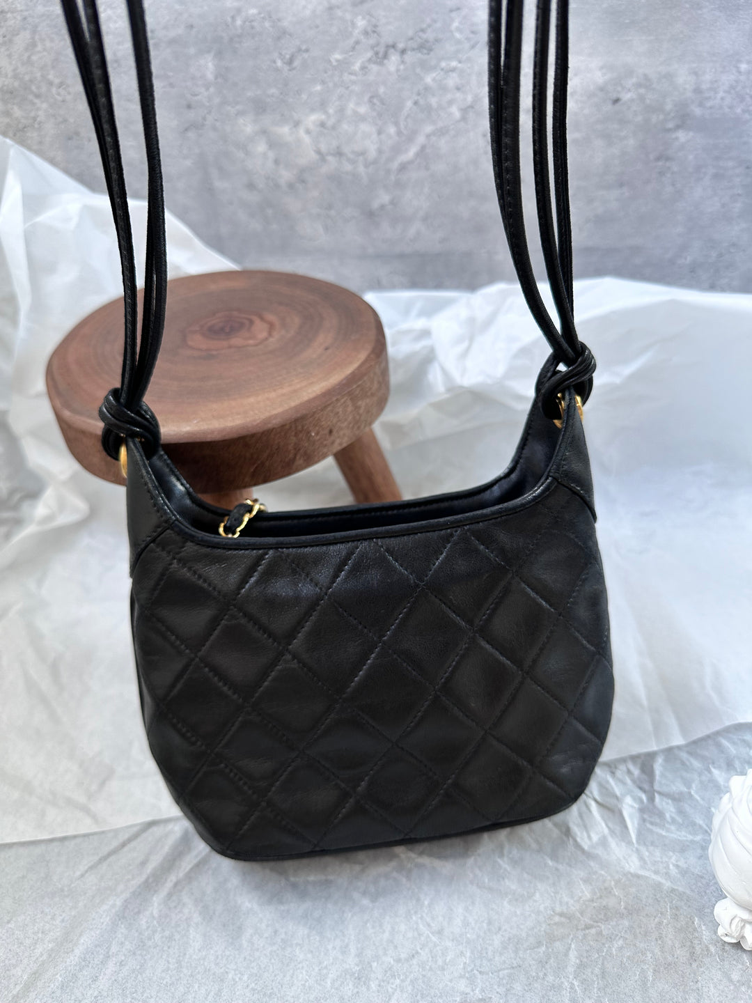 CHANEL Mini Hobo Crossbody – Black Quilted with Gold Ball Tassel 🖤✨