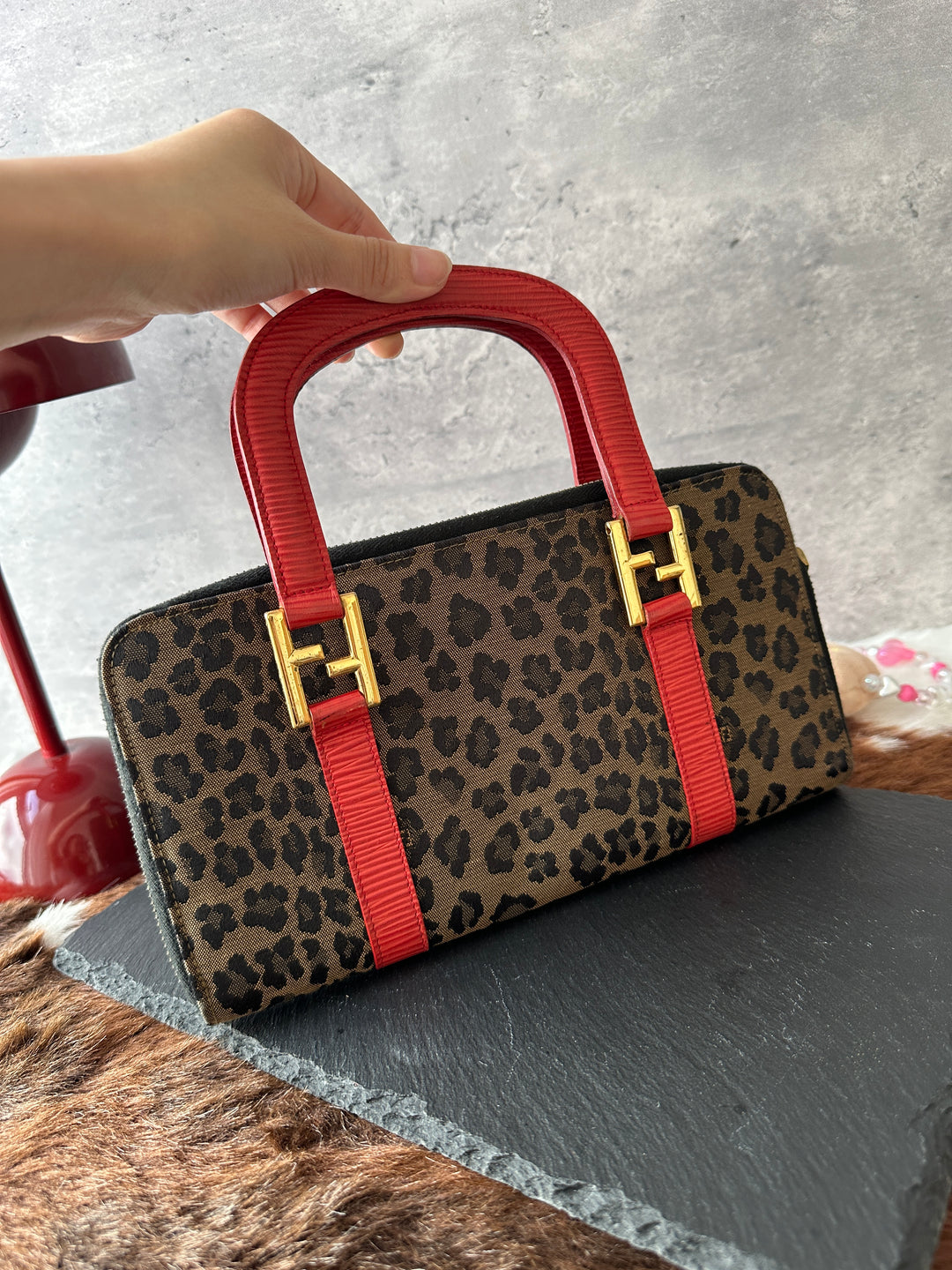 FENDI Leopard Jacquard Top Handle Bag 🐆❤️｜Bold Leopard Pattern × Red Leather Trims × Convertible Crossbody Styling
