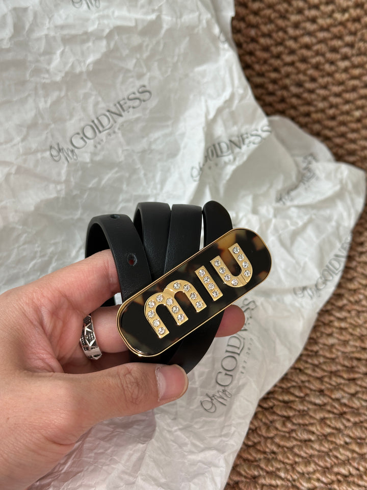MIU MIU Tortoiseshell Crystal Logo Belt ✨｜Small Size Elegance