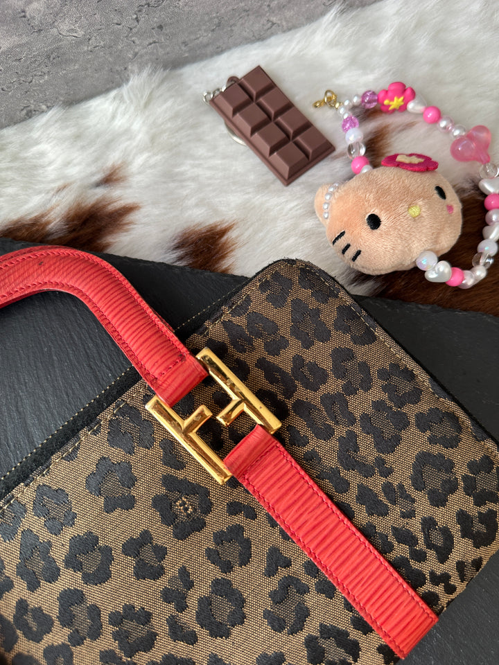 FENDI Leopard Jacquard Top Handle Bag 🐆❤️｜Bold Leopard Pattern × Red Leather Trims × Convertible Crossbody Styling