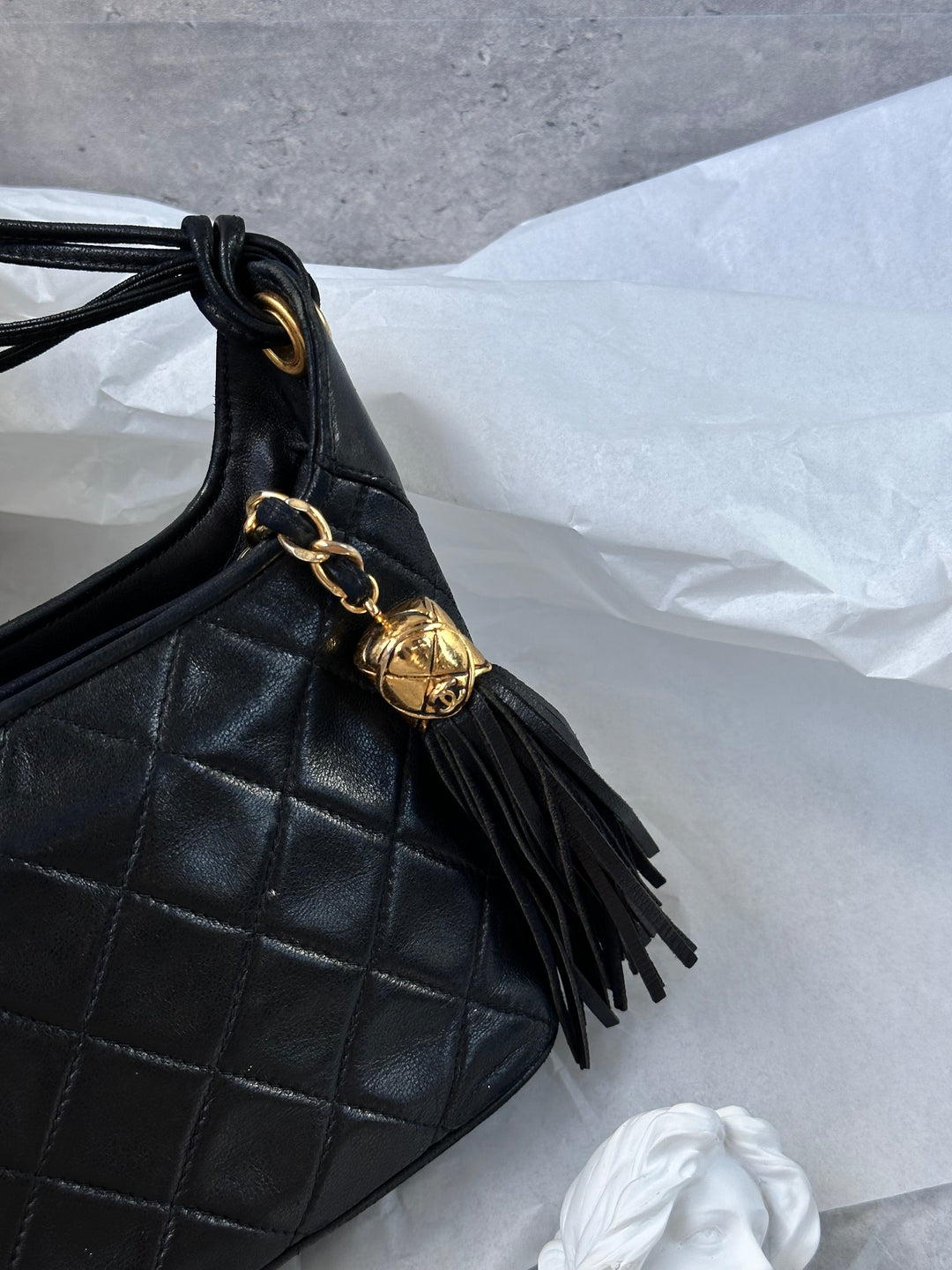 CHANEL Mini Hobo Crossbody – Black Quilted with Gold Ball Tassel 🖤✨