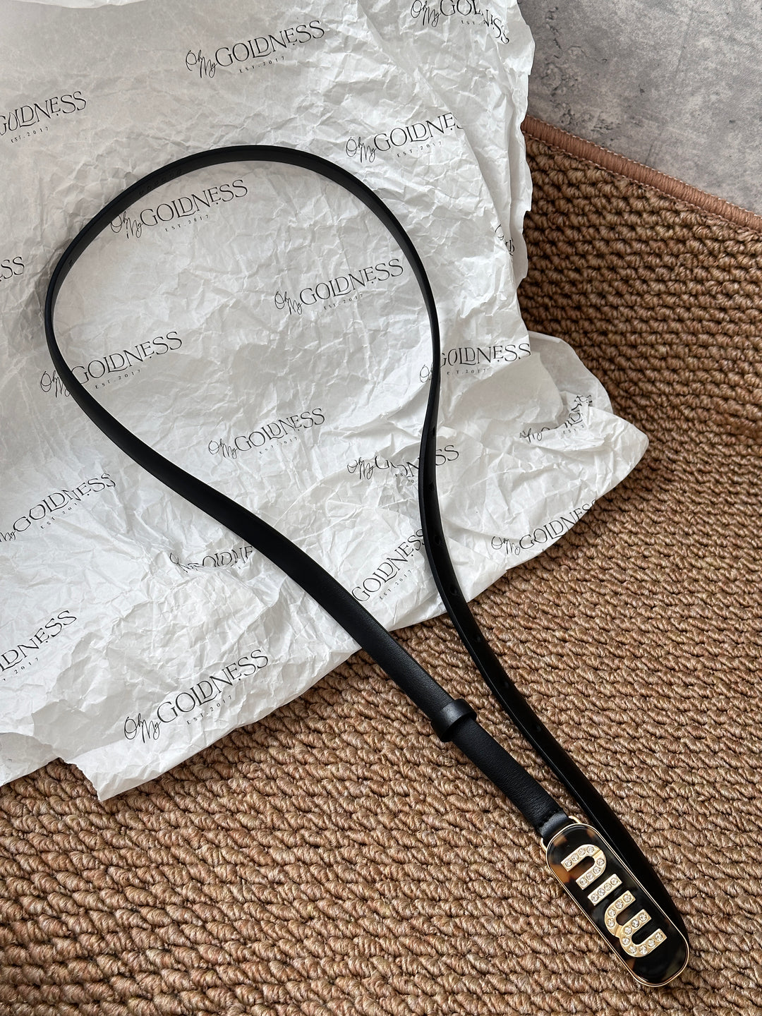 MIU MIU Tortoiseshell Crystal Logo Belt ✨｜Small Size Elegance