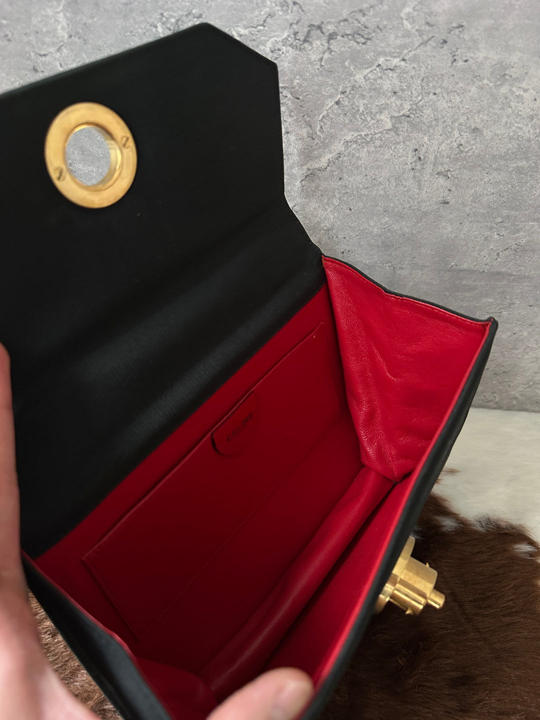 CELINE ✨ Satin Beaded-Handle Kelly Bag｜Opulent Gold Details × Iconic Red Interior × Rare Vintage Find