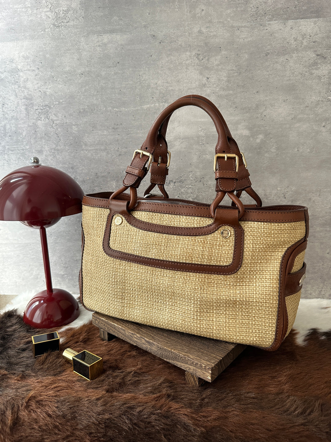 CELINE Woven Tote Bag 🧺✨｜Resort-Ready Texture × Chocolate Leather Trim × Adjustable Handle