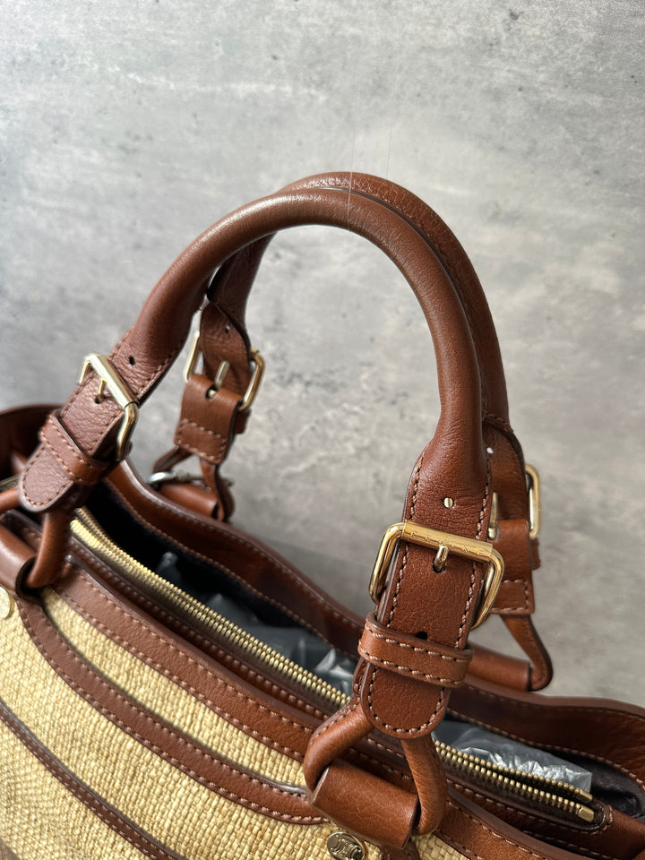 CELINE Woven Tote Bag 🧺✨｜Resort-Ready Texture × Chocolate Leather Trim × Adjustable Handle