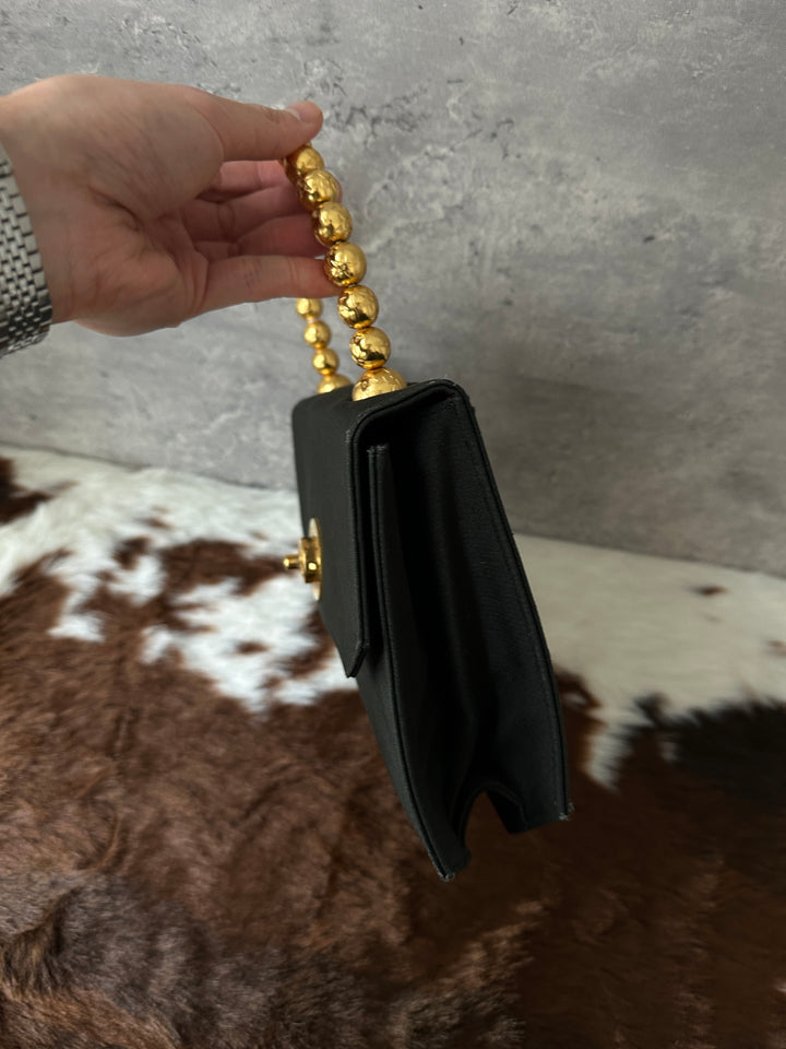 CELINE ✨ Satin Beaded-Handle Kelly Bag｜Opulent Gold Details × Iconic Red Interior × Rare Vintage Find