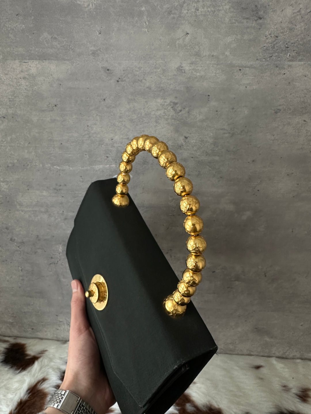 CELINE ✨ Satin Beaded-Handle Kelly Bag｜Opulent Gold Details × Iconic Red Interior × Rare Vintage Find