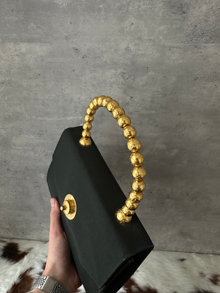 CELINE ✨ Satin Beaded-Handle Kelly Bag｜Opulent Gold Details × Iconic Red Interior × Rare Vintage Find
