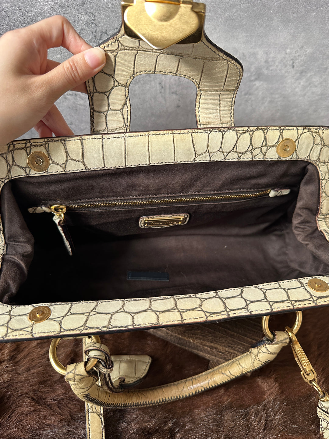 Miu Miu Croc-Embossed Top Handle Bag 🤍｜Original Strap × Gold-Tone Lock × Elegant Small Size